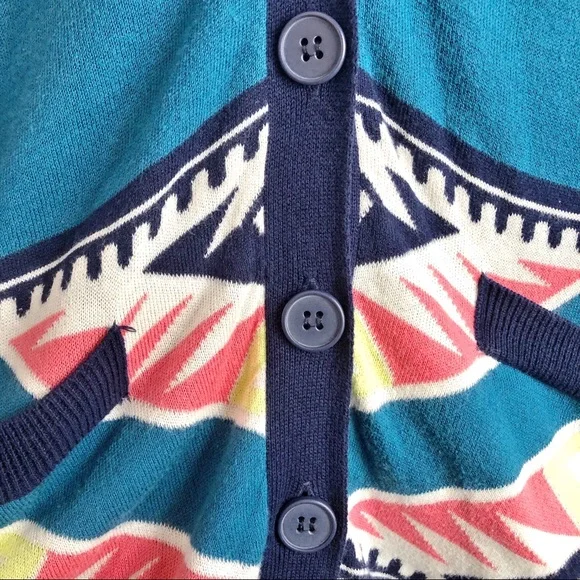 Nollie Boho Blue Aztec Print Long Grandpa Cardigan Small - Picture 9 of 14